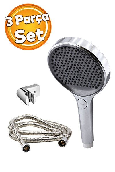 Badem10 3'lü Lüks Banyo Duş Başlığı Seti Duş Fiskiyesi Telefonu Yuvarlak Başl...