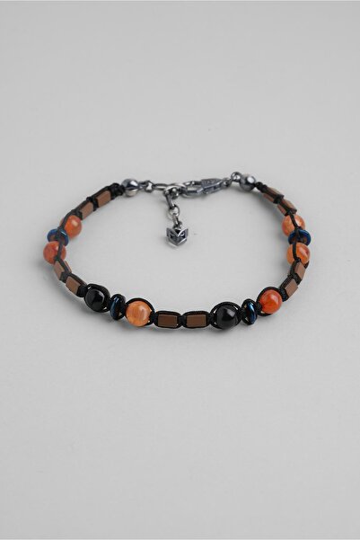 So CHIC... Hematit ve Akik Taşlı 22 Cm Gümüş Erkek Bileklik