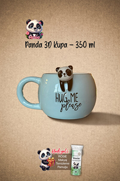 ROSIE Panda Figürlü Seramik Kupa 350 ml ve Pamuk
