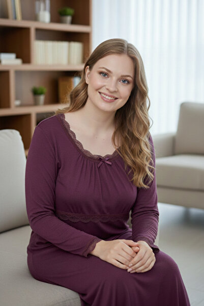 Miss Meryem Haljina dugih rukava od viskoze i čipke u boji šljive