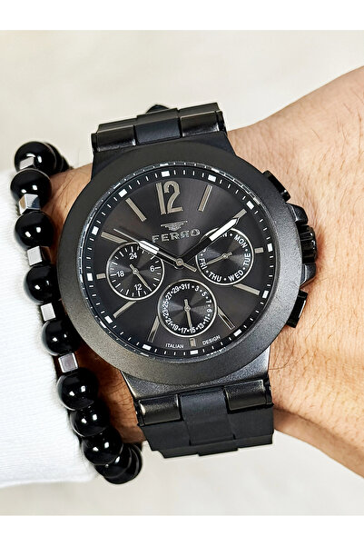 FERRO Siyah Silikon Kordon Erkek Kol Saati FM11539DWT-G Fonksiyonları Aktif + Bileklik Hediyeli