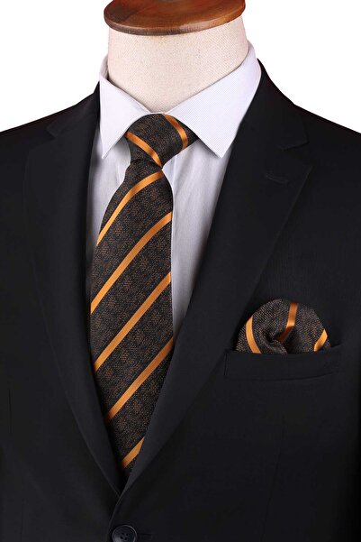 Kravatkolik Μαύρη ριγέ γραβάτα με μαντήλι - KK12667