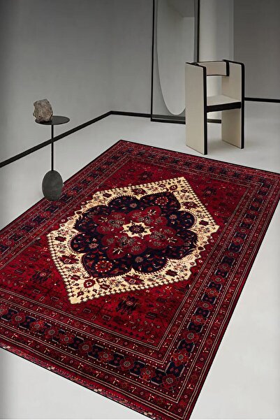 AOKİ El Halısı Modeli Bordo Vintage Anadolu Deseni Dekoratif Salon Halısı
