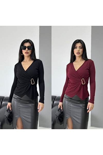 FOORS حزمة مكونة من قطعتين من البلوزات ذات الأزرار بأزرار على الجهتين من ساندي