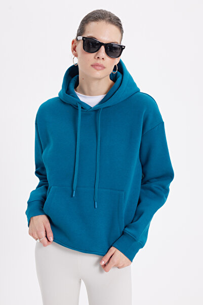 Tudors Hanorac de damă oversize, cu croială largă, din bumbac, cu textura moa...