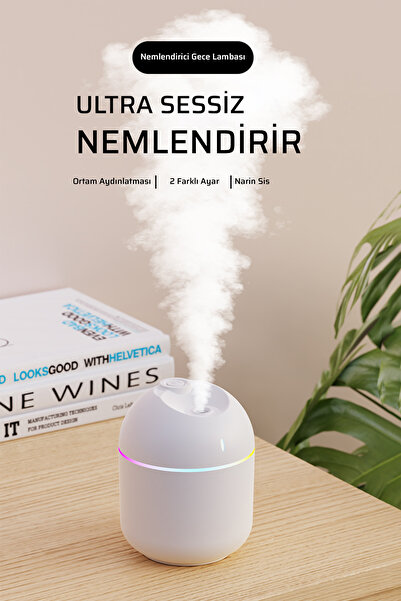 Phonextra Ultra Sessiz Mini Hava Nemlendirici 2 Kademeli RGB Renkli Işıklı Ar...