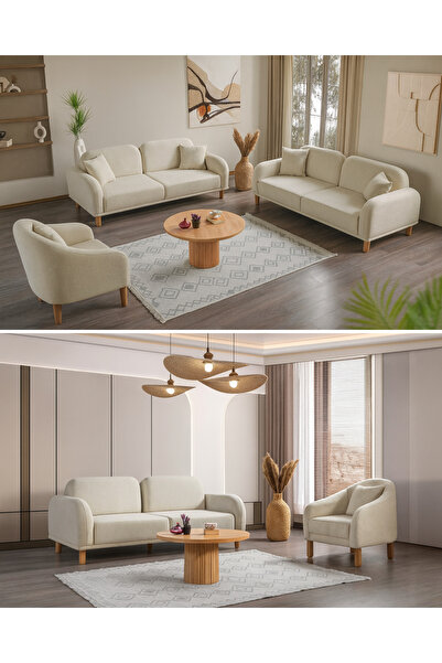 AKKA SOFA İNEGÖL Bohem Koltuk Takımı %100 Gürgen Krem 3-1