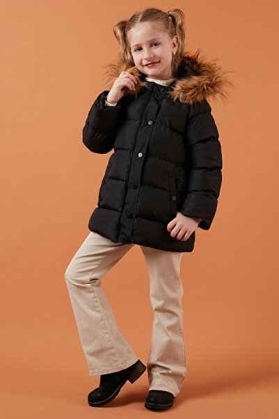 Lela Hooded Coat with Faux Fur Collar and Pockets Girls' COAT 6028720