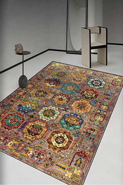 AOKİ El Halısı Modeli Sarı Anadolu Deseni Dekoratif Salon Halısı