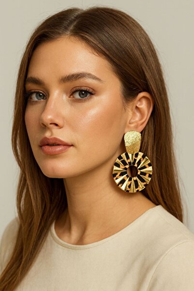 HAZAL KAYA ATELIER Gold Leopard Fabric Detailed Women's Earrings