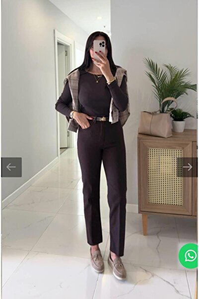 Ecenin Favorileri Acı Kahve Kesik Paça Boy Fit Kadın Jean Pantolon