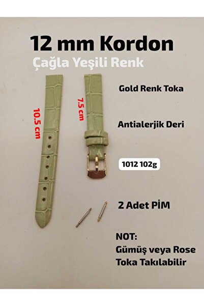 Brality 12 mm Uyumlu Kol Saati Kordonu ÇAĞLA YEŞİLİ Renk KROKO Desenli Model-...