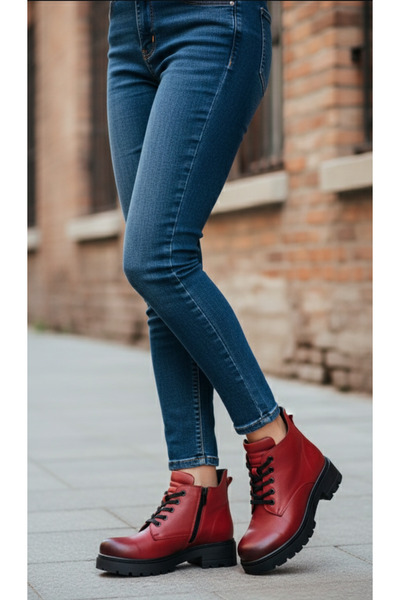 POOMA 2291 Kırmızı Hakiki Deri Bot