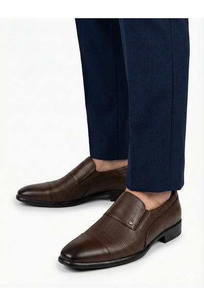 LİCCAS Erkek Mevsimlik Kundura: İlkbahar- Sonbahar- Hakiki Deri Kauçuk Taban Bağcıksız Kahve Rengi