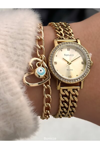 Ferrucci Mini Mini Women's Wristwatch, Yellow Steel Chain Cord, Milano Series Bracelet Gift