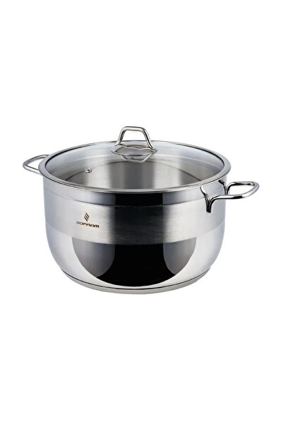 Sofram Turkish soft steel cooking pot, 30 cm, with a glass lid