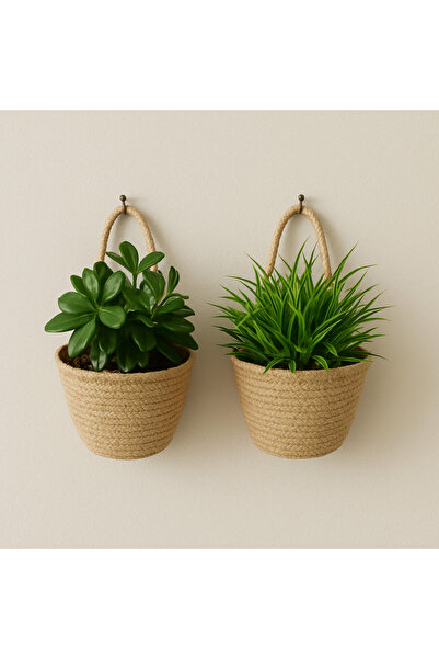 ÖRGÜM سلة زهور صناعية صغيرة مزخرفة مكونة من قطعتين لا تشمل النباتات أو أجهزة ...