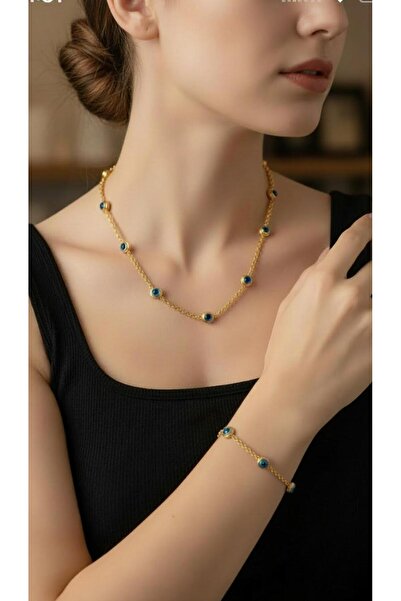 kuyumcu nurettin 14 gr (Gram) Göz Kolye Bileklik Künye Set 14 Ayar Altın