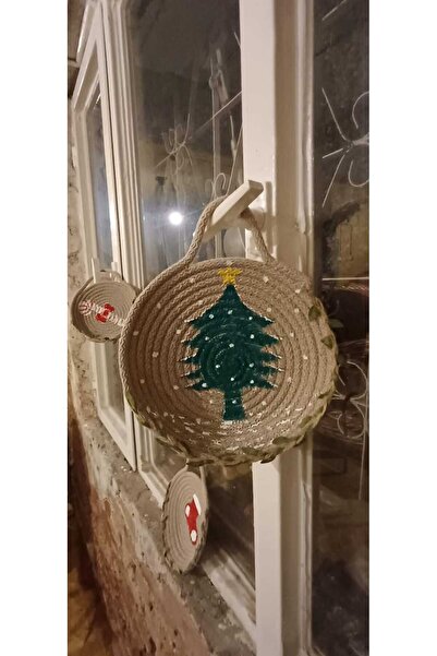 Patiska Tasarım 3'lü Noel Temalı Jüt Duvar Sepeti Seti – 16 cm, 16 cm, 19 cm – El Yapımı Dekoratif Duvar Tabağı