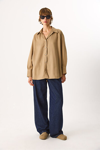 VENA Women's Oversized Lyocell Shirt 100% Lyocell - Stone