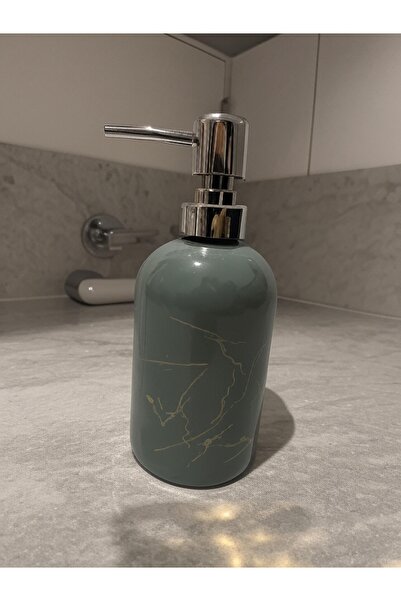 HAUSPEC Cam Sıvı Sabunluk Mermer Desenli Yeşil Siyah Beyaz Ve Mint Yeşili