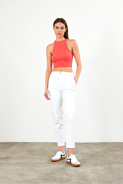 VENA Pantaloni de damă Norah, de culoare albă, cu talie elastică - alb