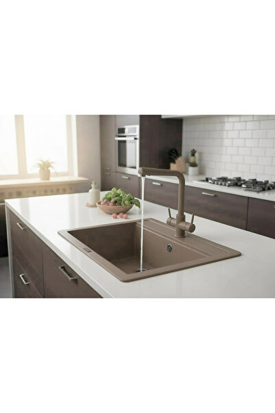 HENASURFACE Granit Eviye 1 Gözlü Toprak 55x50 Granit Evye Kuvars