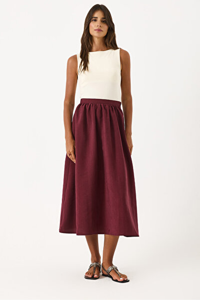 VENA Women's Lyocell Premium Midi Skirt - Burgundy
