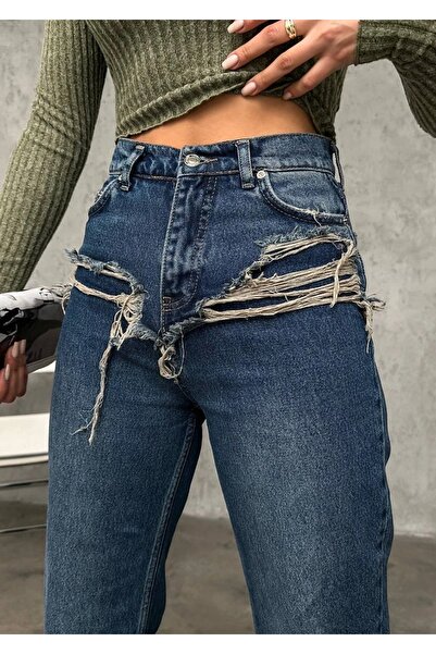 ADAMODA.RO Blugi cu croi larg pe picior și zgârieturi în față