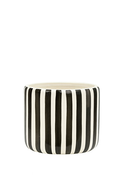 Acalys Dekoratif EI Yapımı Seramik Saksı — Siyah Beyaz Çizgili Modern Tasarım...