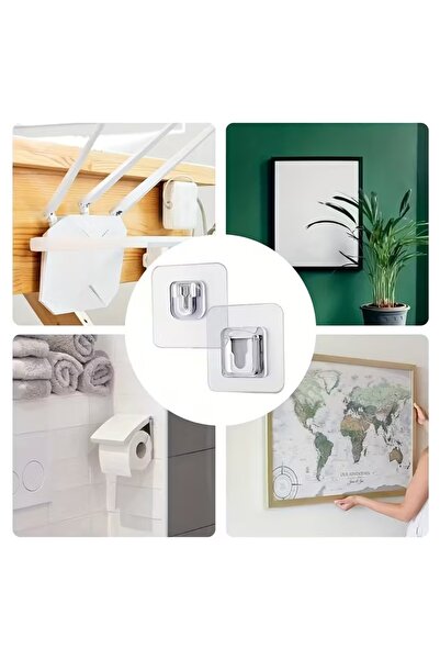 SAVORYHOME Çift Taraflı Yapışkanlı Geçmeli Klips Eşya Sabitleme Askısı Şeffaf Duvar Kancası 2 Set