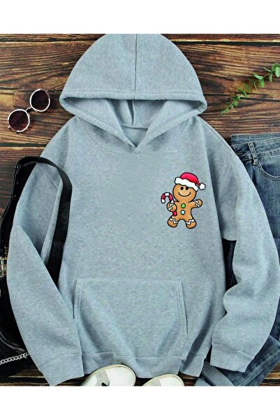 Oceanwear Unisex Gingerbread Man Printed Hooded Sweatshirt