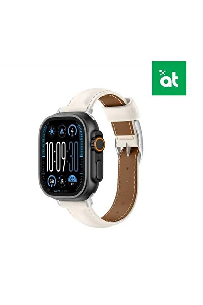 Amazingthing سوار جلد لساعة ابل مقاس 45/46/49 مم - بيج