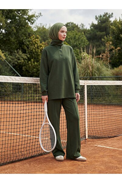 Refka Soft Fabric Snap Detailed Tunic&Pants Set - Khaki -