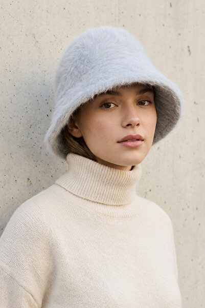 Kapin Yün Bucket Çan Angora Şapka - Mavi