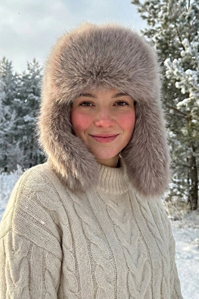 Kapin Kürk Peluş Kulaklı Pilot Şapka Ekstra Yumuşak - kahverengi