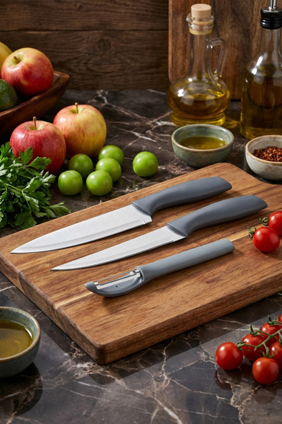 Rooc 3'lü Paslanmaz Çelik Mutfak Bıçak ve Soyacak Seti - Ergonomik Sap