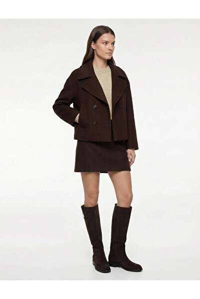 Koton Double-Breasted Long Sleeve Buttoned Short Cashmere Coat with Pockets