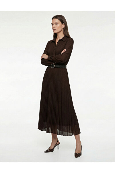 Koton Rochie cămașă midi cu mânecă lungă, cu detaliu de centură cu nasturi