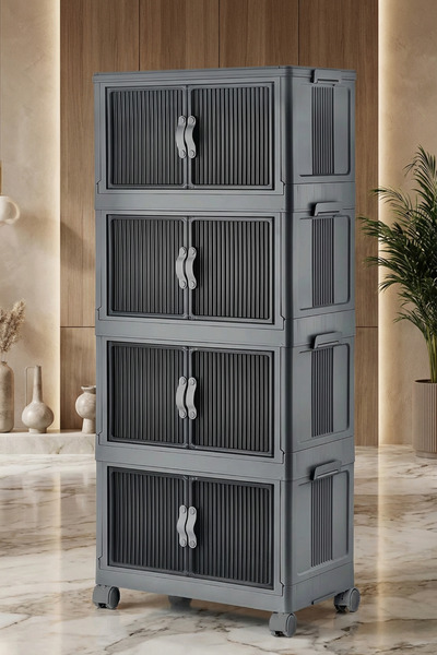 Genel Markalar 4'lü Portatif Organizer Tekerlekli Dolap ”antrasit” Çok Amaçlı Mıknatıs Kapaklı Katlanır