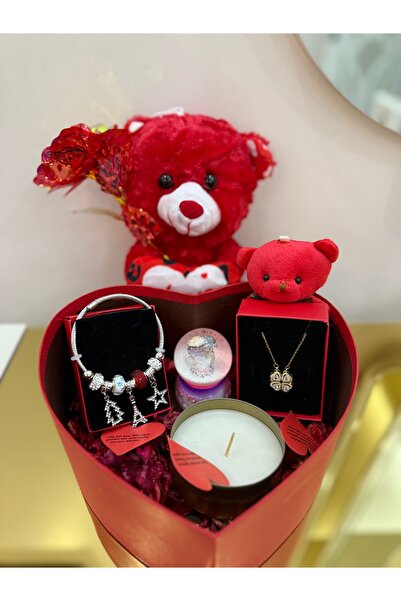 SUMMER GIFT Sevgiliye Özel Kalpli Kutu - Kararmaz Çelik Kolye ve Bileklik - P...