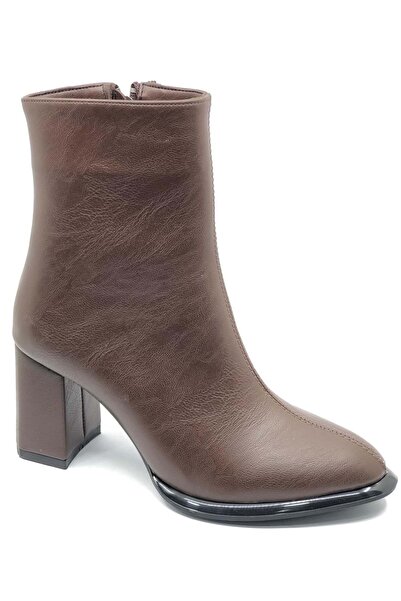 KOCAMANLAR Feles Stitching Detailed Classic Heeled Women's Boots Brown