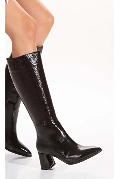 KOCAMANLAR حذاء نسائي من Feles بمقدمة مدببة بدون سحاب أسود-جلد لامع