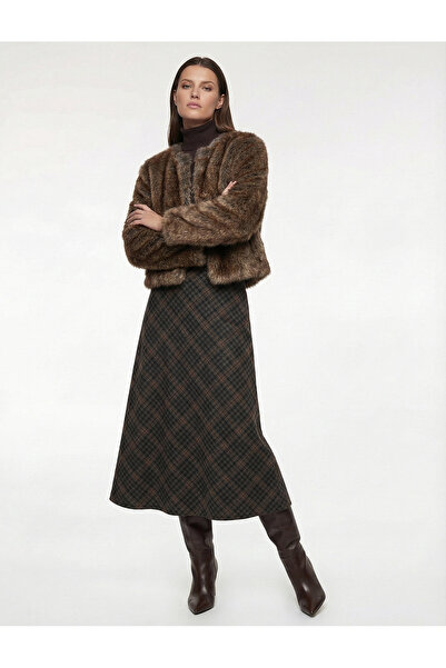 Koton Rahat Kalıp Çan Kesim Midi Boy Ekose Etek