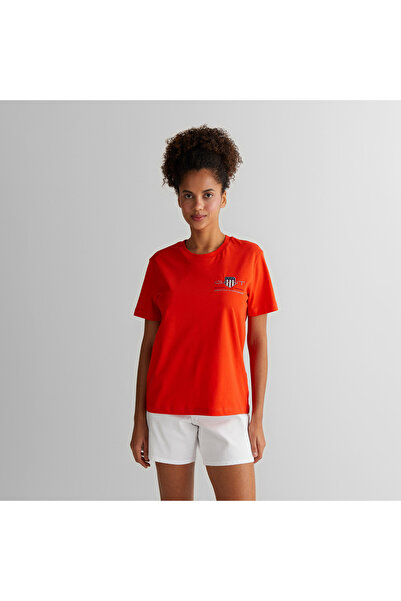 Gant Kadın Turuncu Regular Fit Bisiklet Yaka Logolu T-Shirt
