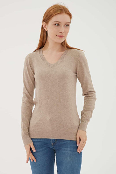 Fashion Friends Flexible V-Neck Mink Women's Sweater 25K0778K1