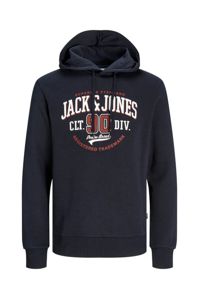 Jack & Jones Erkek Sweatshirt Koyu Lacivert 12255617 Jjelogo Sweat Hood 2 Col...
