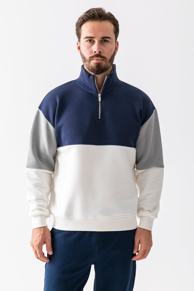 trender Hanorac pentru bărbați, cu jumătate de fermoar, cu 3 fire, ecru, 5719