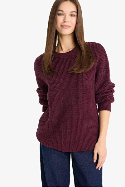 DeFacto Regular Fit Thessaloniki Fabric Basic Plain Knitwear Burgundy Women's...