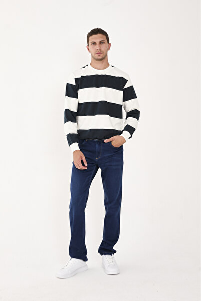 trender سويت شيرت رجالي باللون الأبيض والأزرق الداكن 5790-1